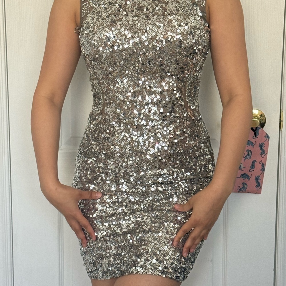 Scala Silver Sequin Halter Bodycon Dress